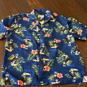 Men's Blue Tropical Print Casual Button Down Shirt